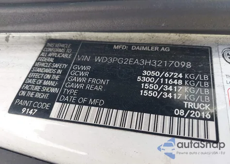 2017 Mercedes-Benz Metris z USA, uszkodzony, nr VIN WD3PG2EA3H3217098